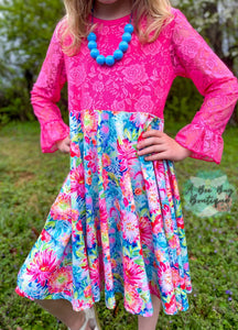 Neon Floral Twirl Lace Dress