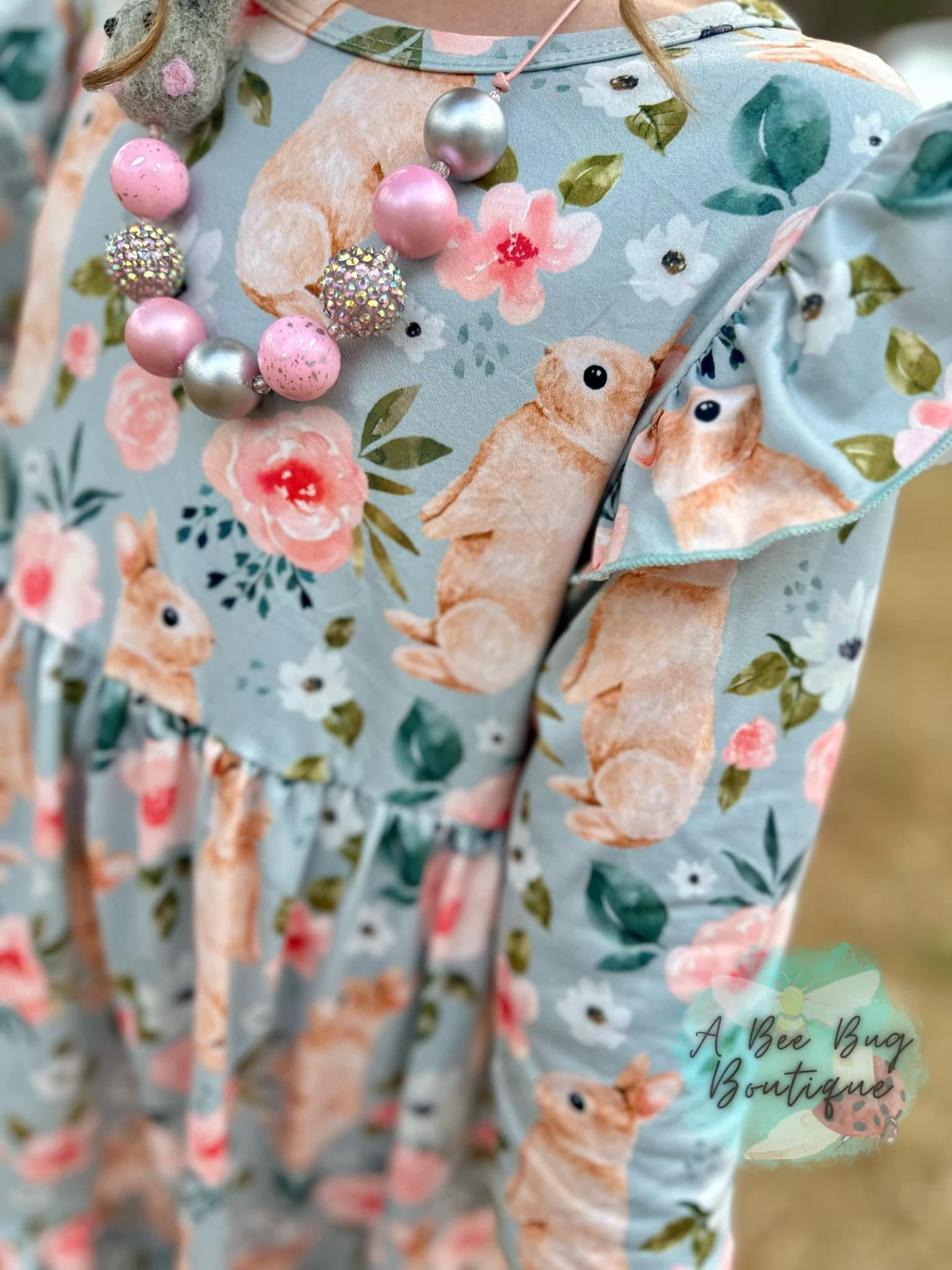 Minty Bunnies Tiered Dress