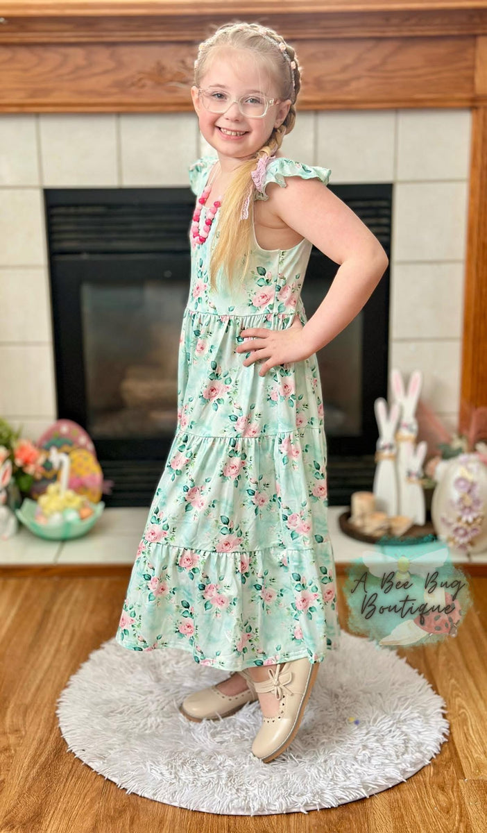 Spring Sage Floral Maxi Dress  A Bee Bug Boutique