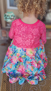Neon Floral Twirl Lace Dress