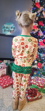 Load image into Gallery viewer, Holiday Donuts Ruffle Pj set
