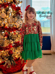 Rosy Reindeer Swiss Dots Dress