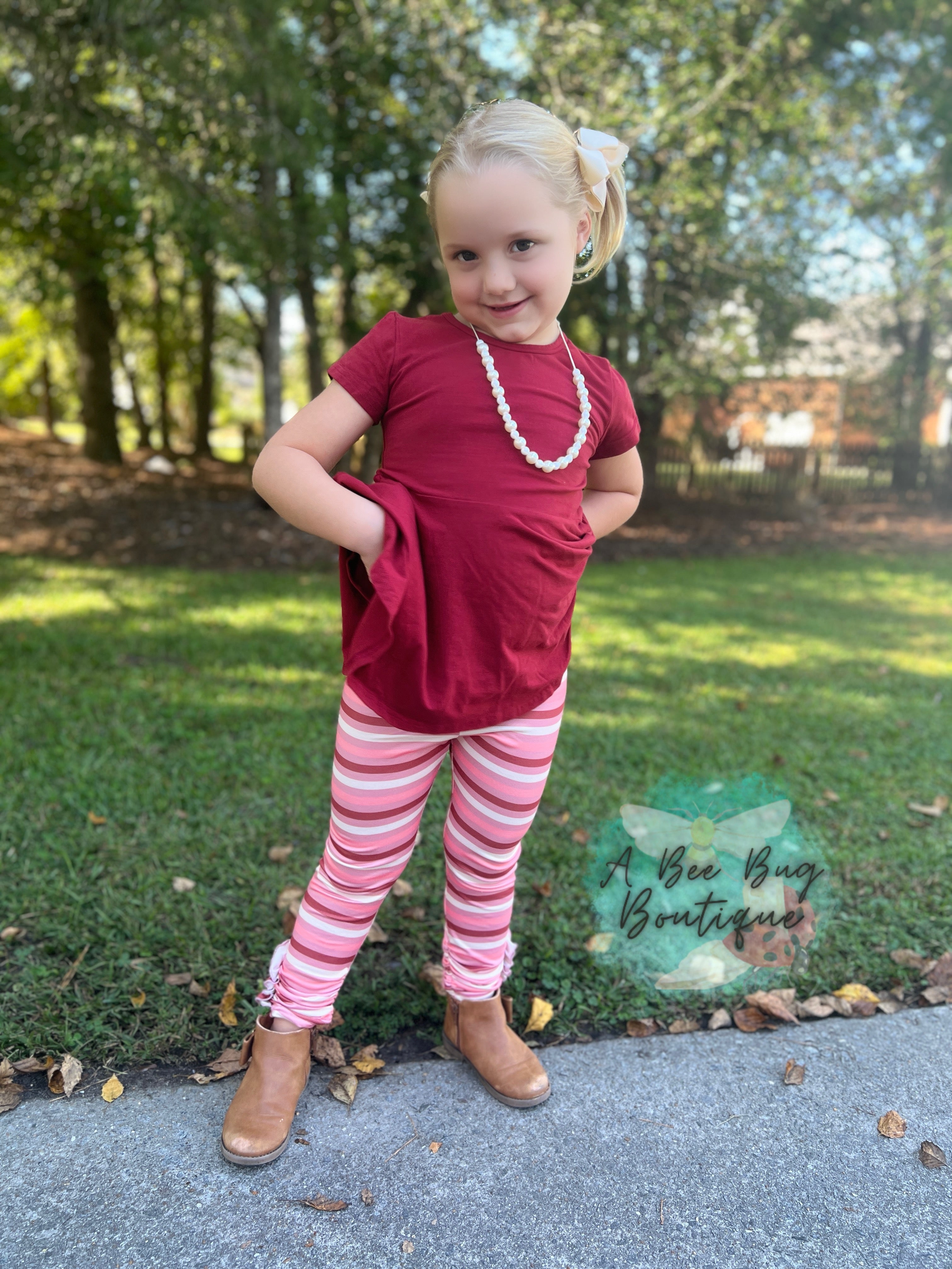 Mauve Stripe Button Leggings