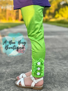 Neon Lime Button Leggings