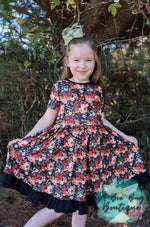 Load image into Gallery viewer, Midnight Blooms Bow Back Twirl Dress
