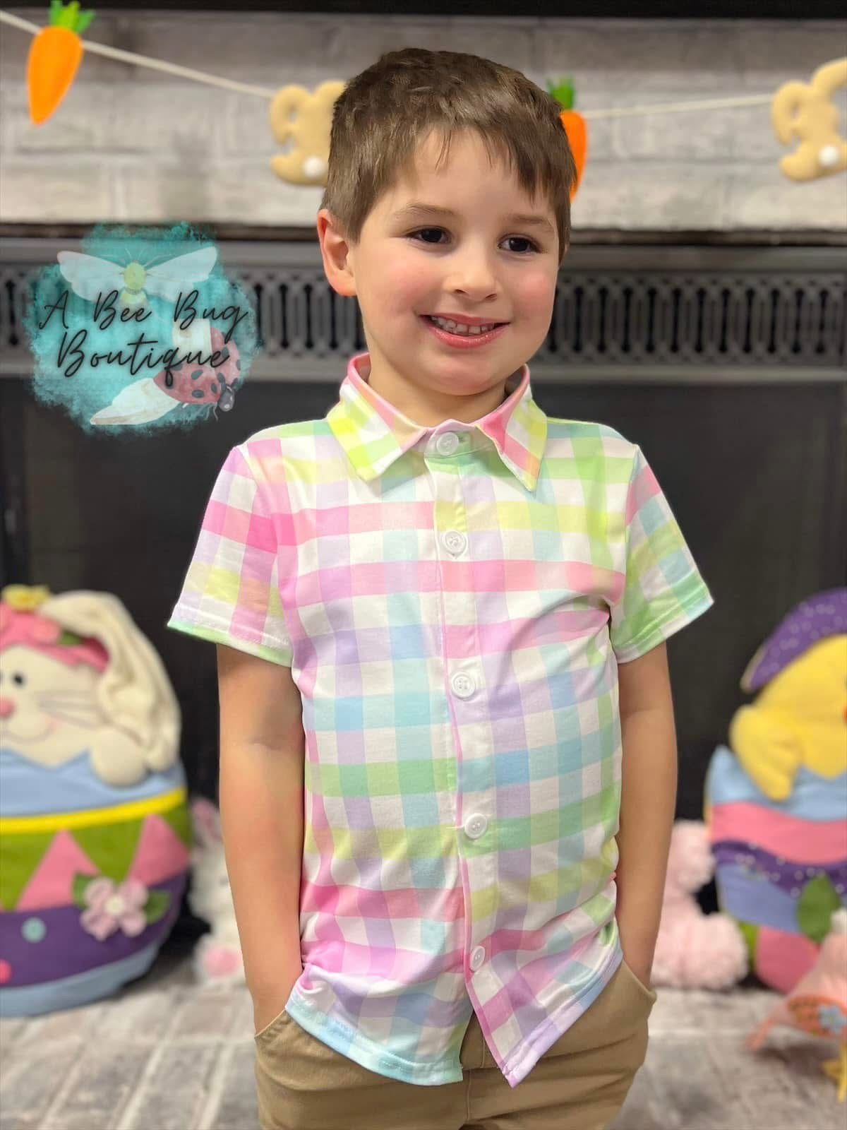 Rainbow Plaid Button Up Top