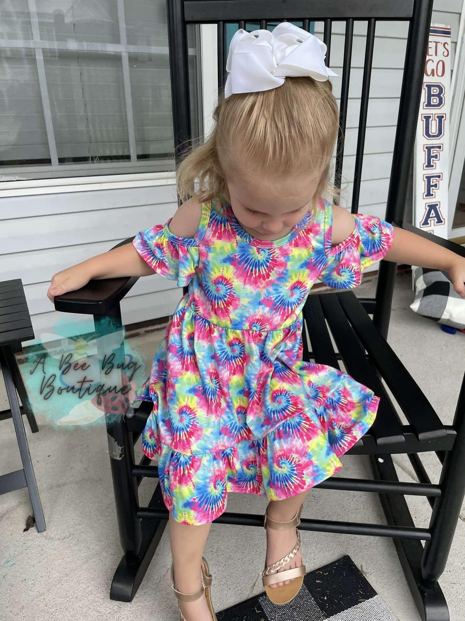 Neon Tie Dye Cold Shoulder Dress