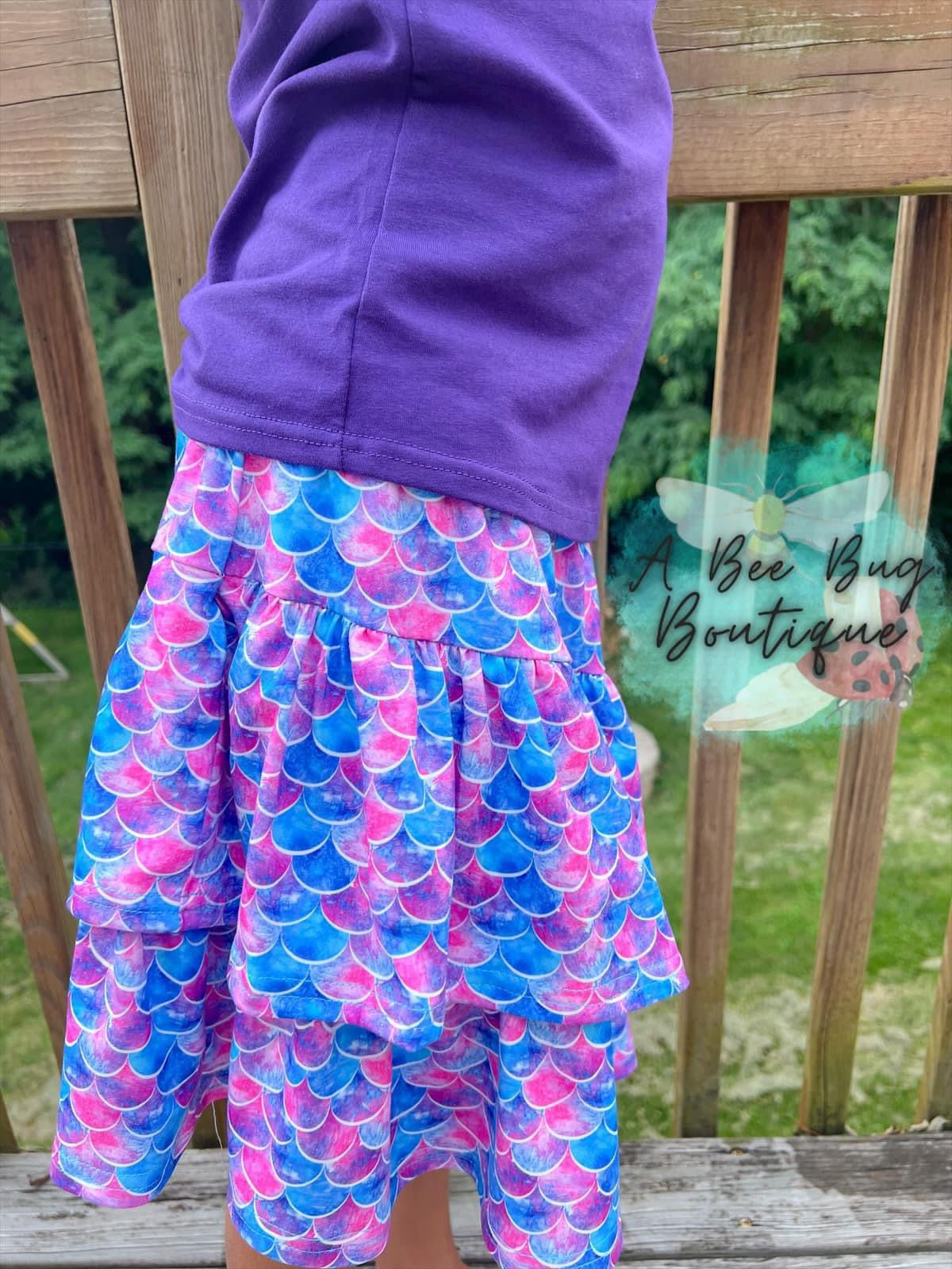 Watercolor Mermaid Ruffled Skort