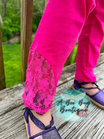 Load image into Gallery viewer, Hot Pink Lace Insert Leggings
