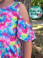 Load image into Gallery viewer, Neon Tie Dye Cold Shoulder Dress
