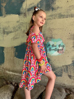 Load image into Gallery viewer, Neon Rainbows Cold Shoulder Dress
