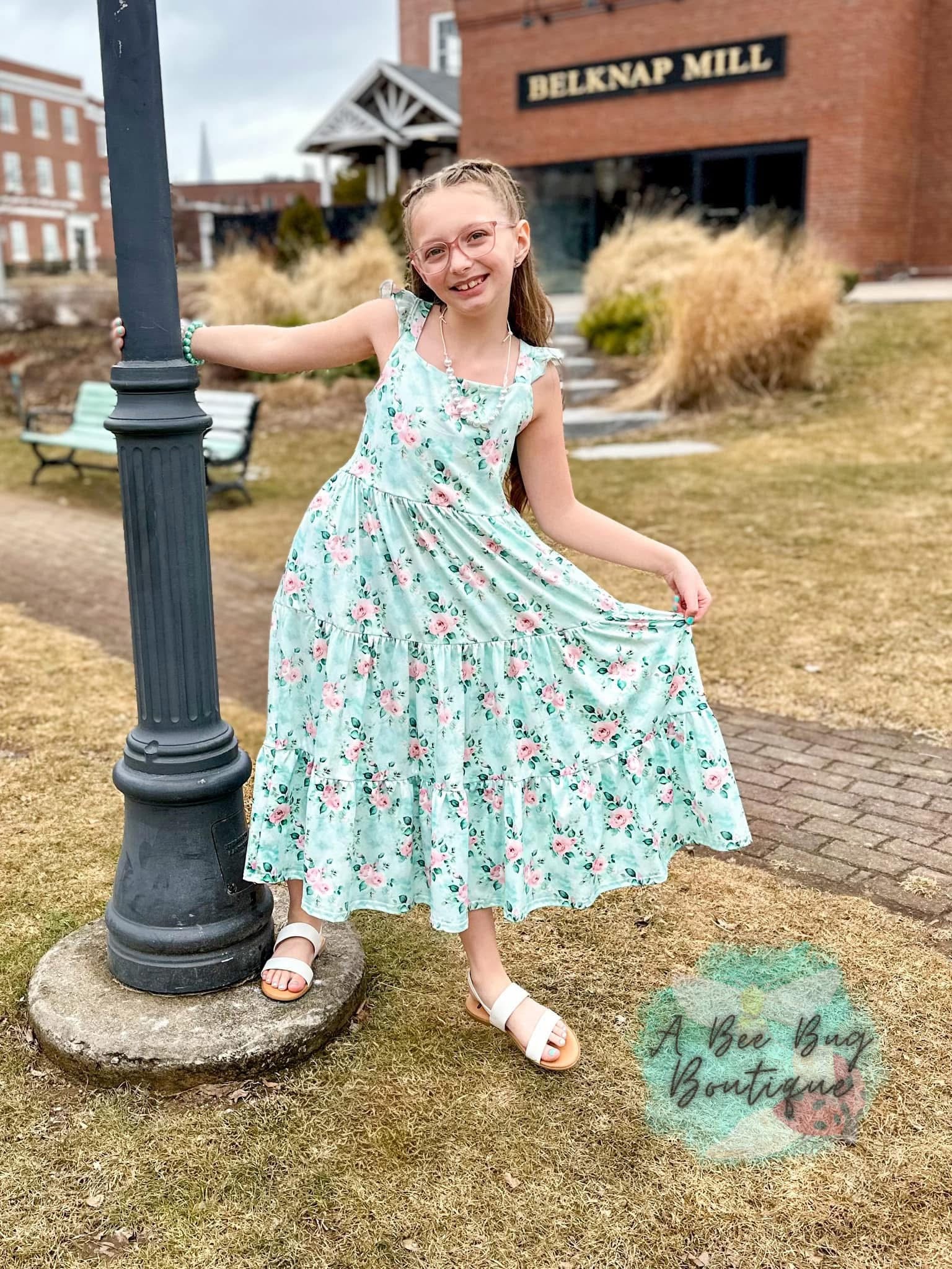 Spring Sage Floral Maxi Dress