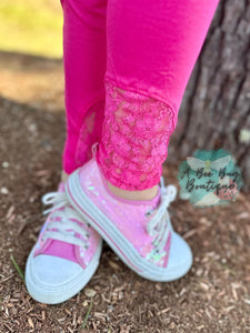 Hot Pink Lace Insert Leggings