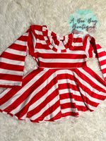 Load image into Gallery viewer, Red &amp; White Striped Bow Back Peplum
