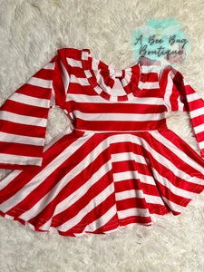 Red & White Striped Bow Back Peplum