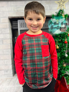 Classic Christmas Plaid Raglan Tee