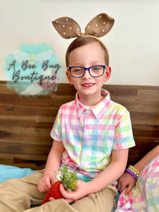 Rainbow Plaid Button Up Top