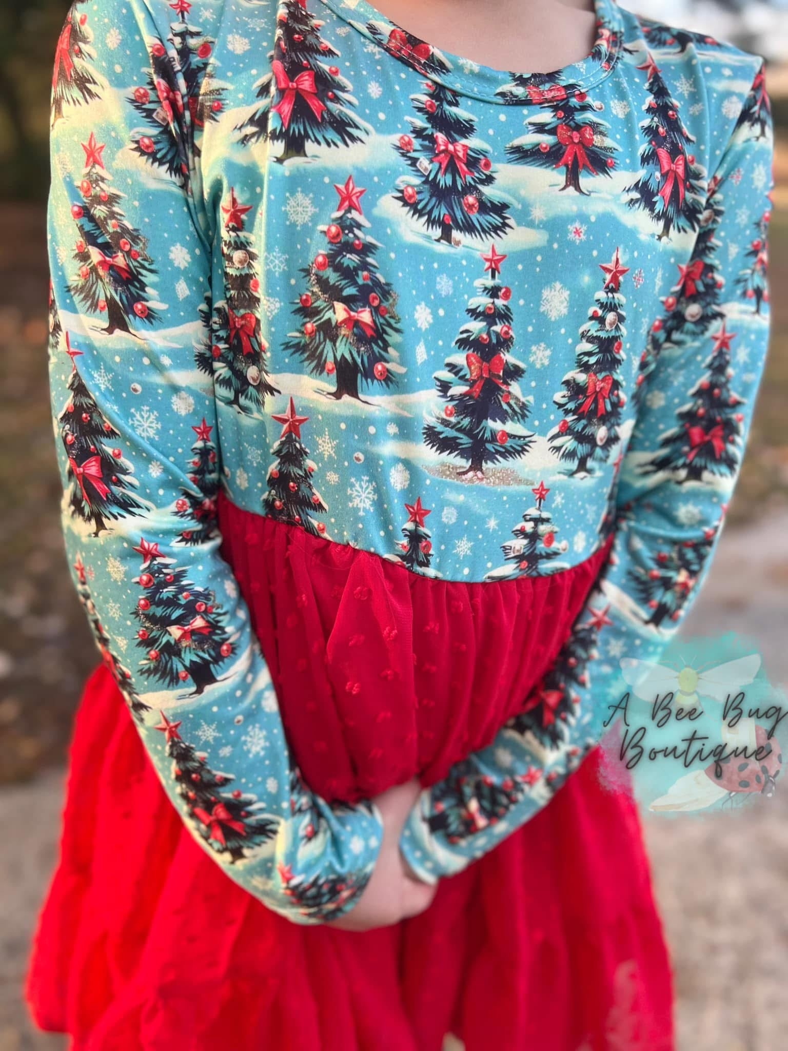 christmas dress boutique Christmas Tree Sequin Dress Red