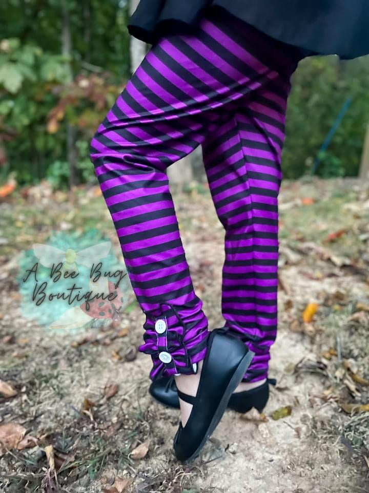 Black and Purple Striped Button Leggings