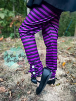 Load image into Gallery viewer, Black and Purple Striped Button Leggings
