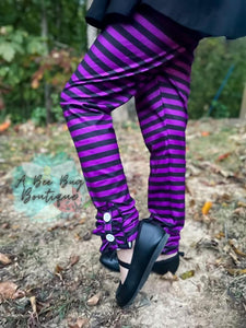 Black and Purple Striped Button Leggings