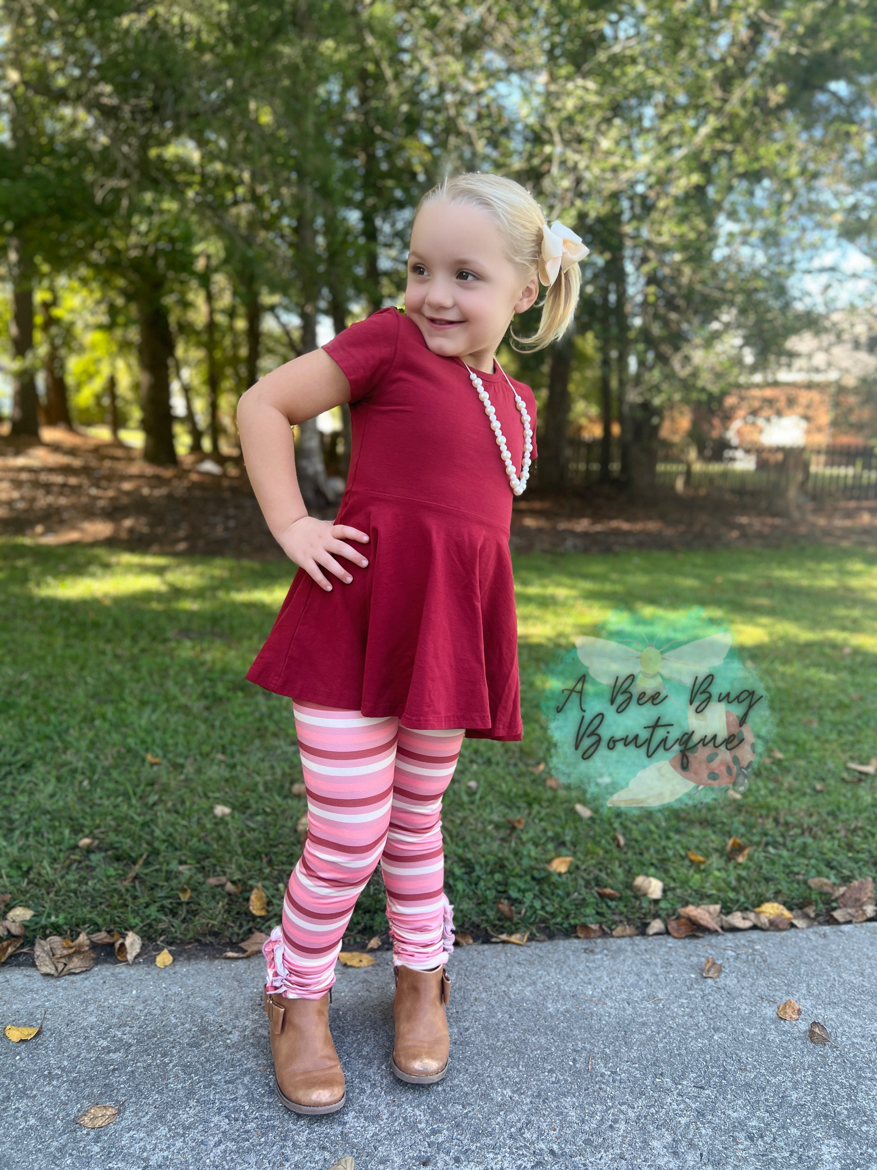 Mauve Stripe Button Leggings