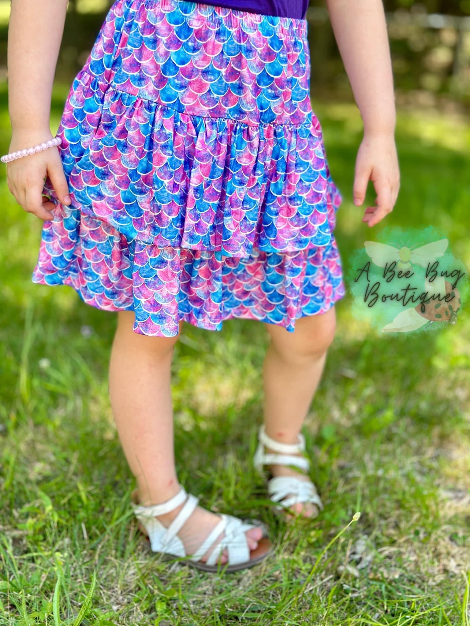 Watercolor Mermaid Ruffled Skort