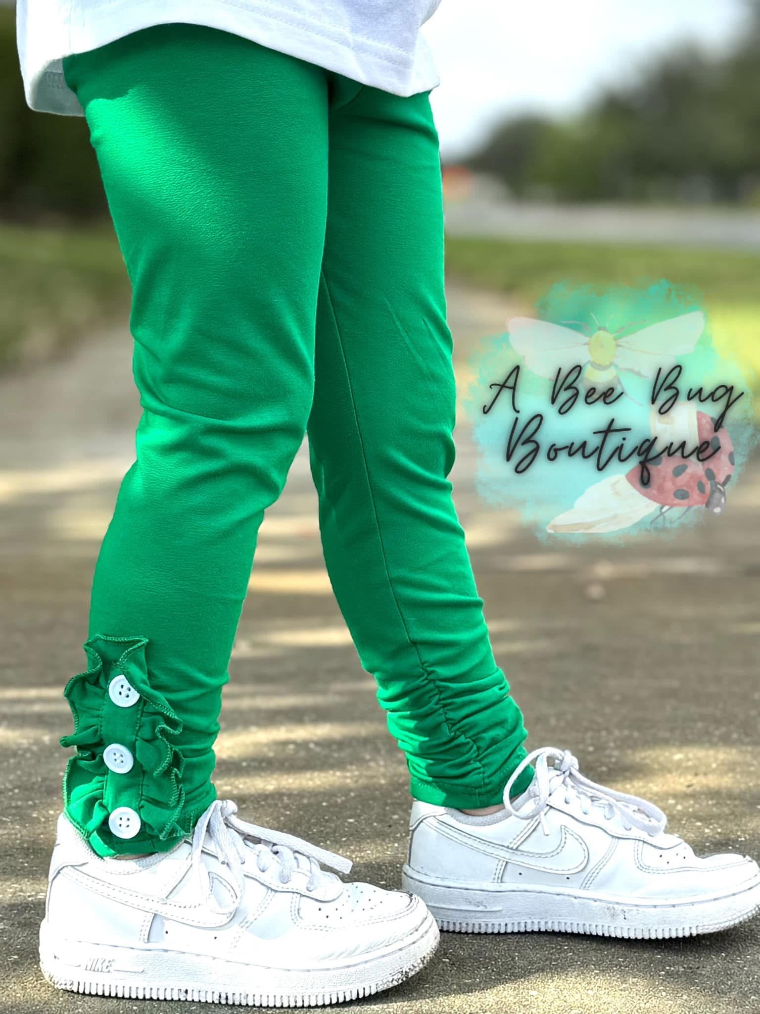 Green button leggings