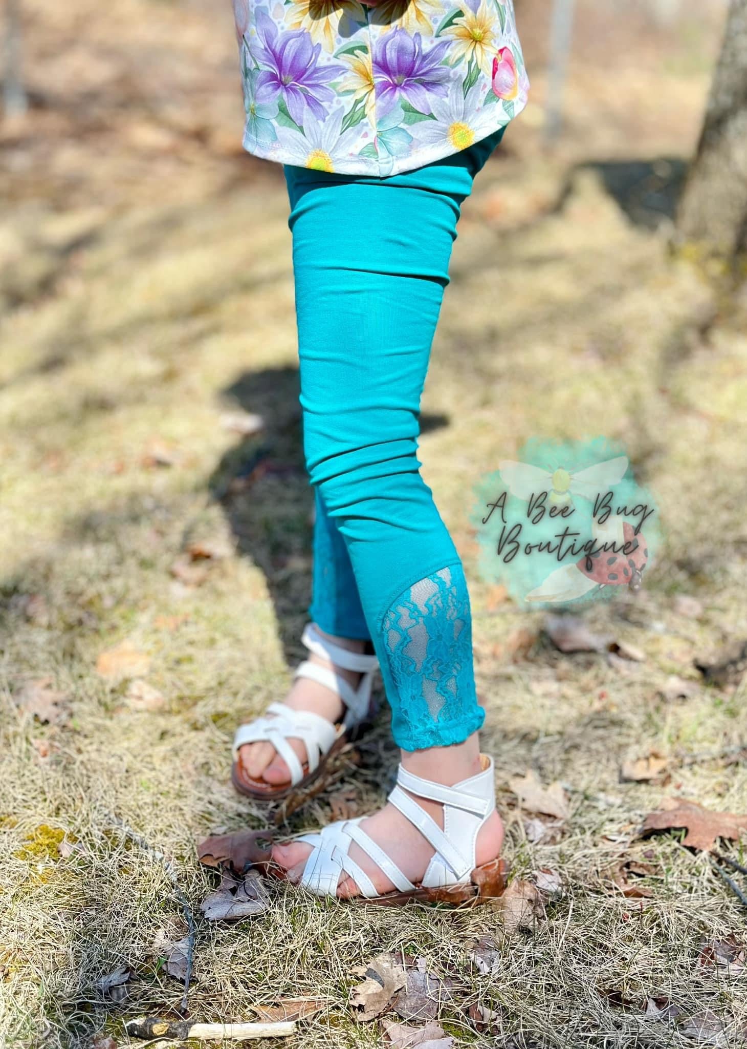 Teal Lace Insert Leggings