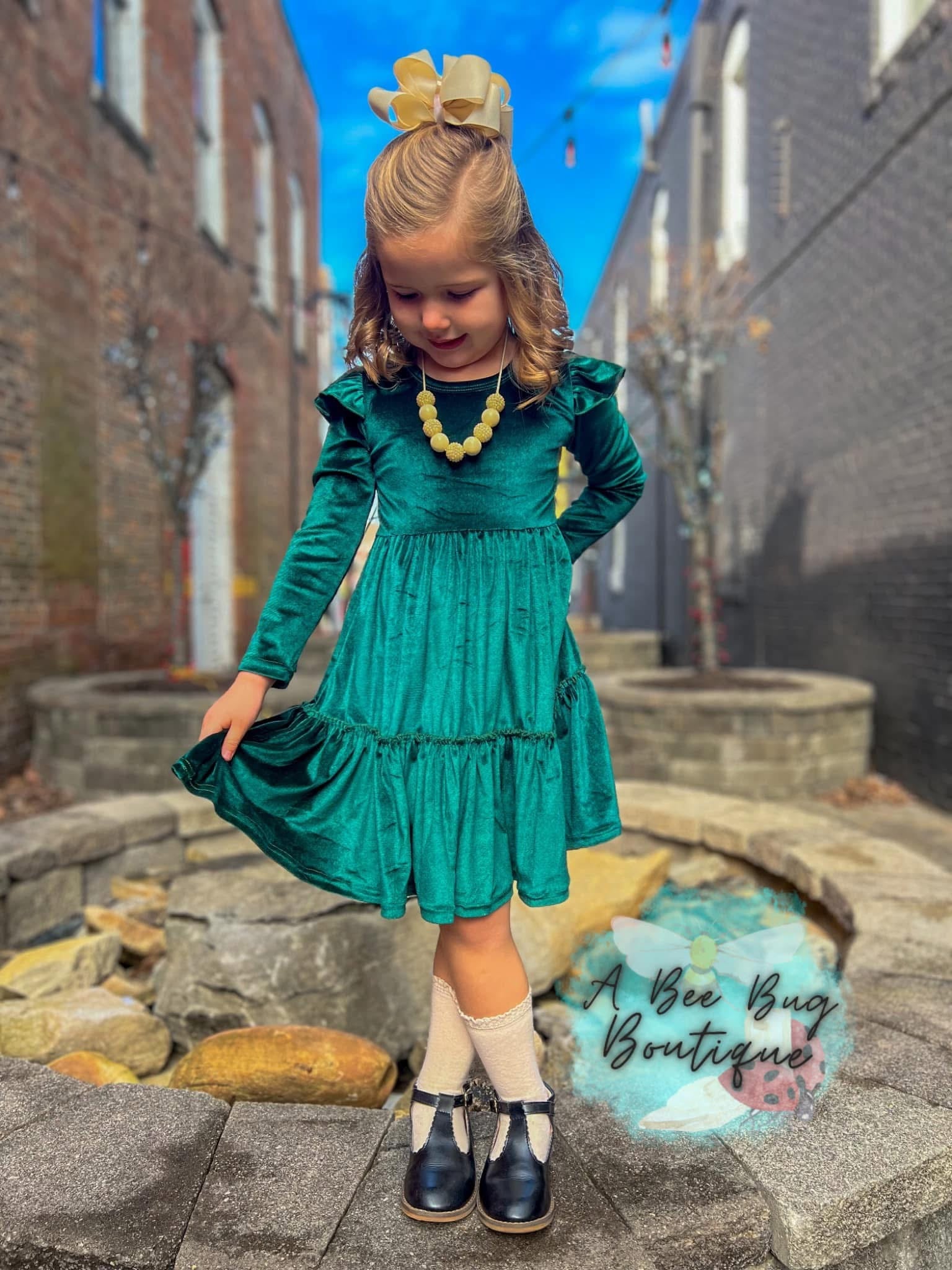 Emerald Green Velvet Dress A Bee Bug Boutique Emerald Green Velvet Dress A Bee Bug Boutique