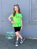 Load image into Gallery viewer, Neon Green Short Style Peplum Top
