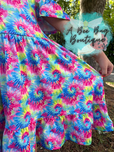 Neon Tie Dye Cold Shoulder Dress