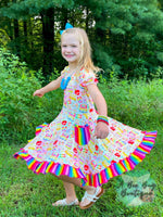 Load image into Gallery viewer, Rainbow Scholar Twirl Dress
