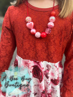 Load image into Gallery viewer, Red Roses Lace Sleeve Twirl
