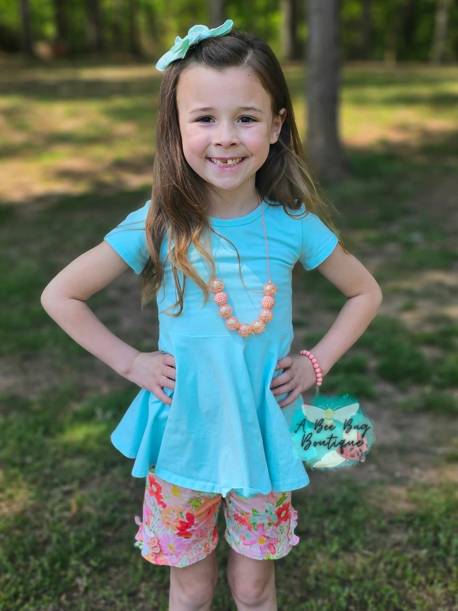 Blue Bow Back Peplum