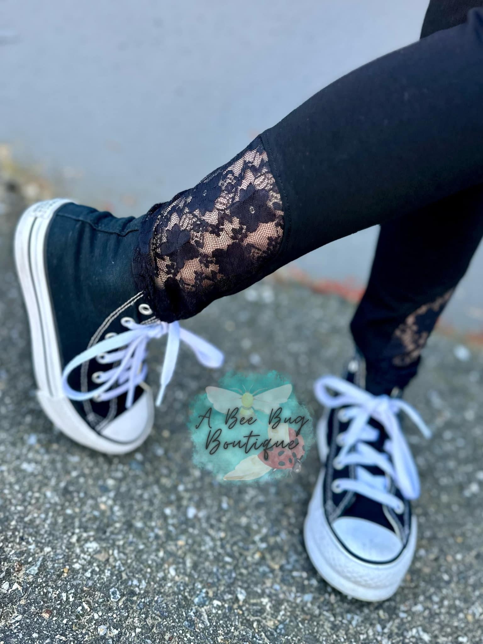 Black Lace Insert Leggings