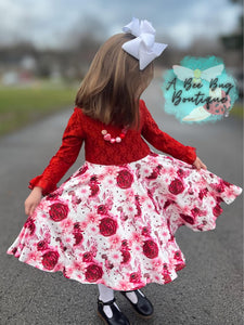 Red Roses Lace Sleeve Twirl