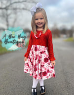 Load image into Gallery viewer, Red Roses Lace Sleeve Twirl
