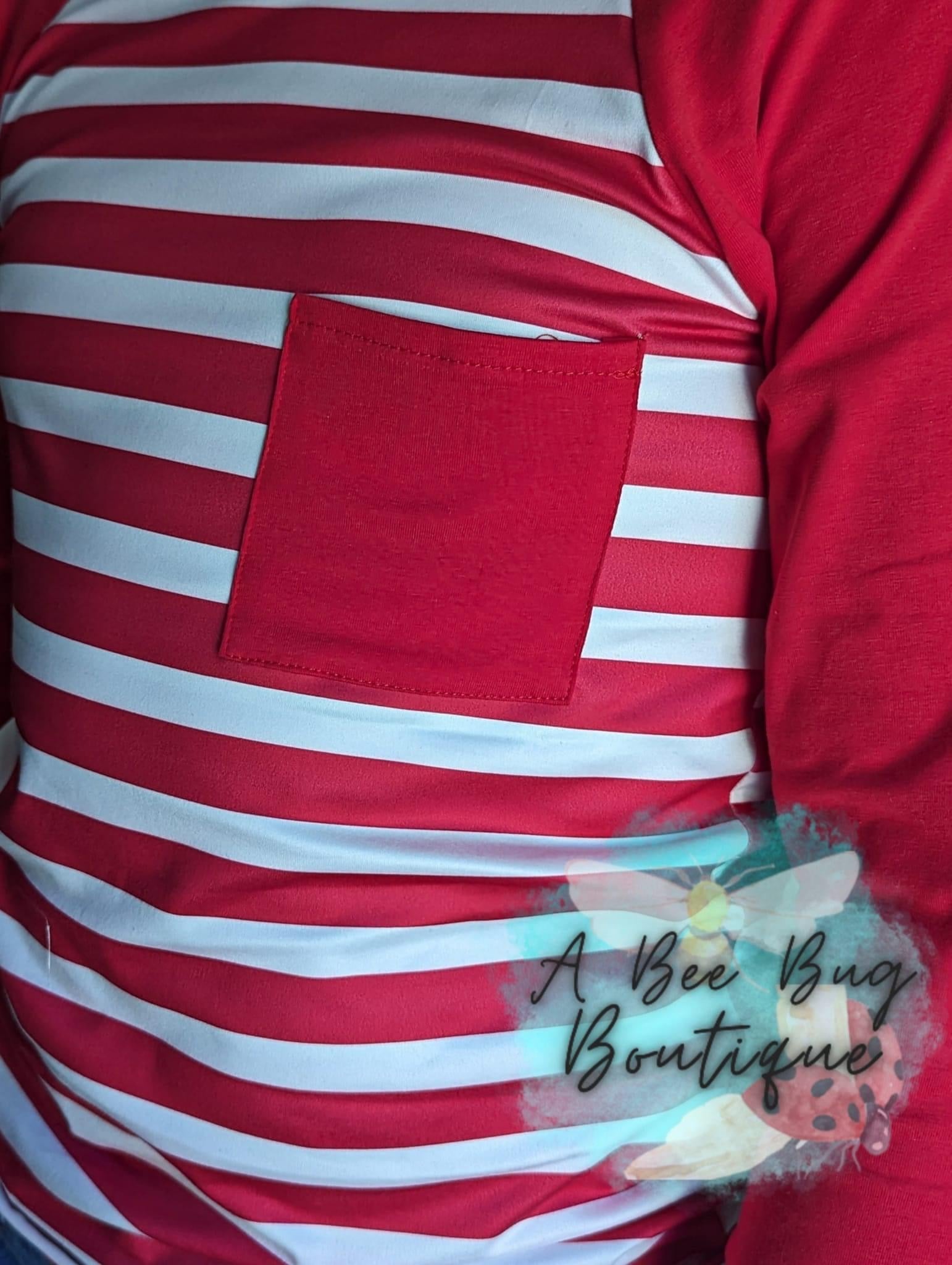 Red & White Striped Long sleeve Raglan