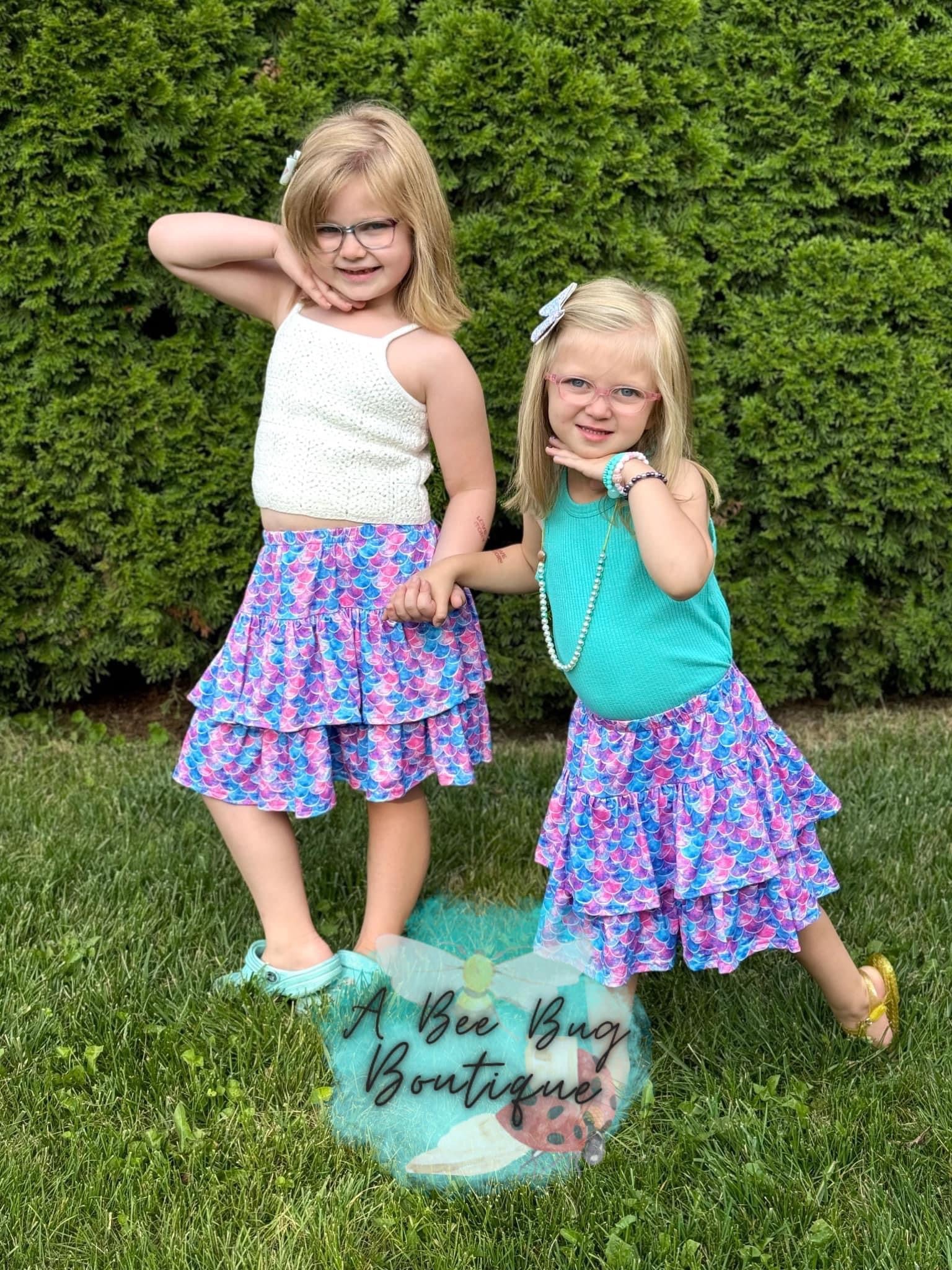 Watercolor Mermaid Ruffled Skort