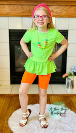 Load image into Gallery viewer, Neon Green Short Style Peplum Top
