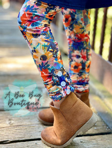 Autumn Bouquet Button Leggings