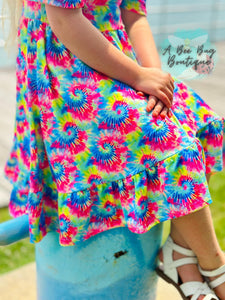 Neon Tie Dye Cold Shoulder Dress