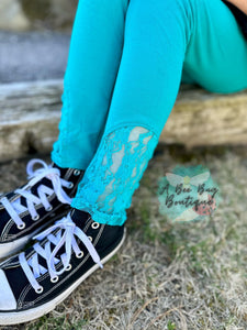 Teal Lace Insert Leggings