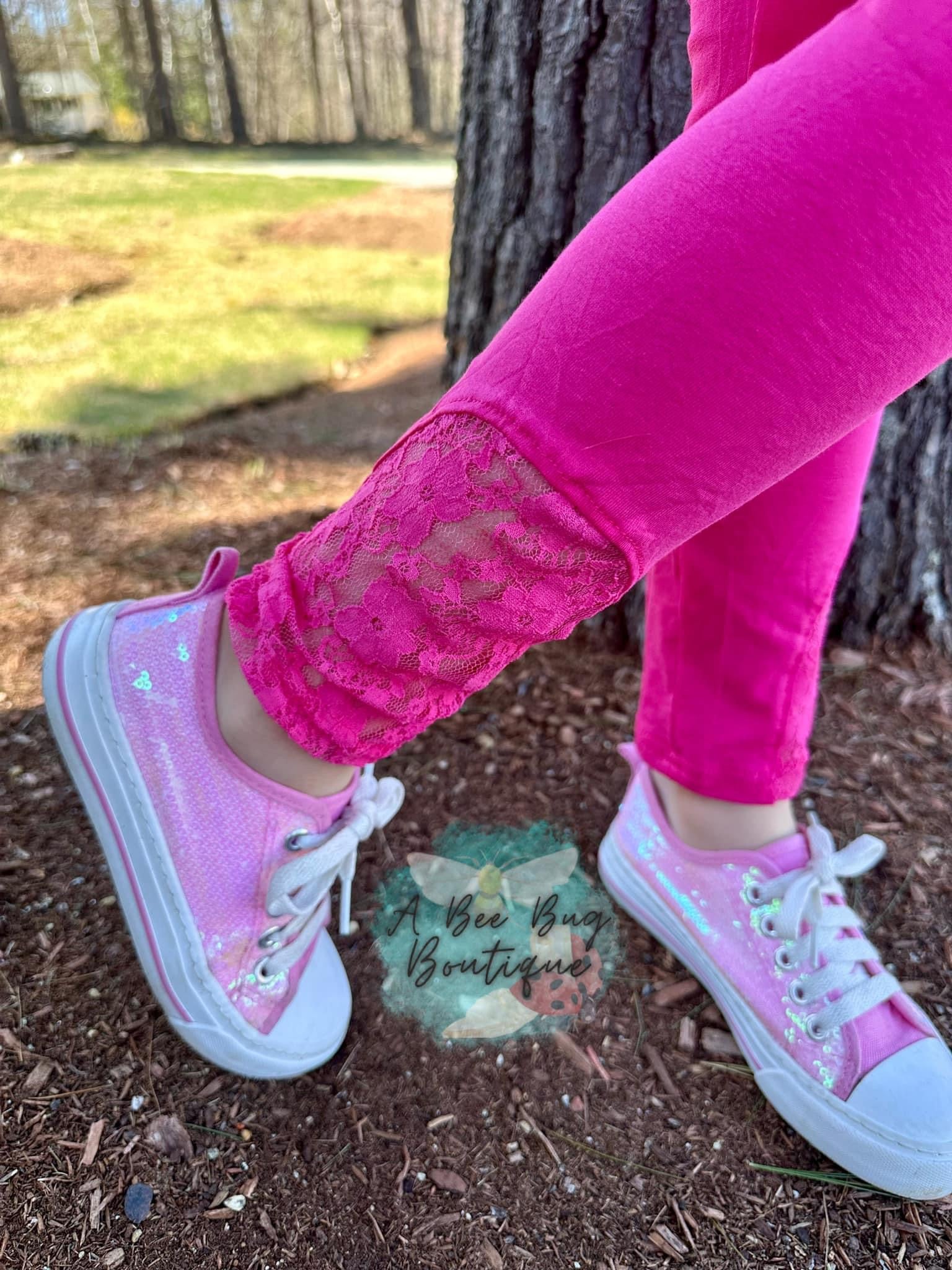 Hot Pink Lace Insert Leggings