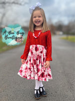 Load image into Gallery viewer, Red Roses Lace Sleeve Twirl
