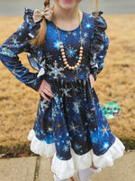 Load image into Gallery viewer, Snowflake Magic Crossback Twirl Dress
