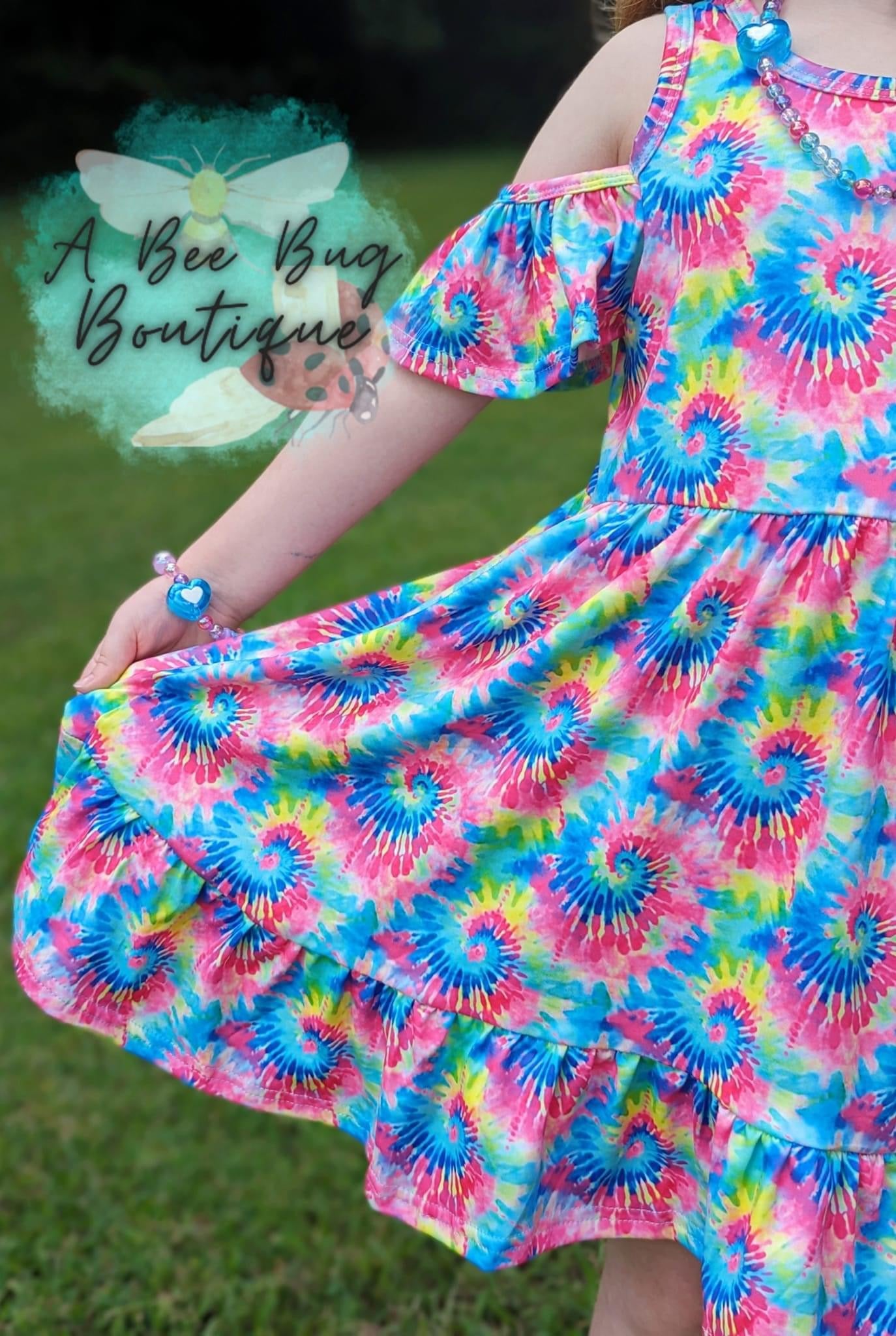 Neon Tie Dye Cold Shoulder Dress