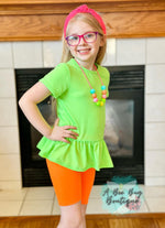 Load image into Gallery viewer, Neon Green Short Style Peplum Top
