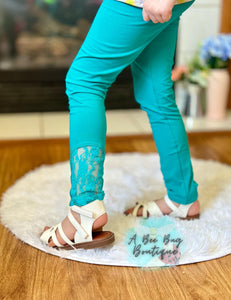 Teal Lace Insert Leggings